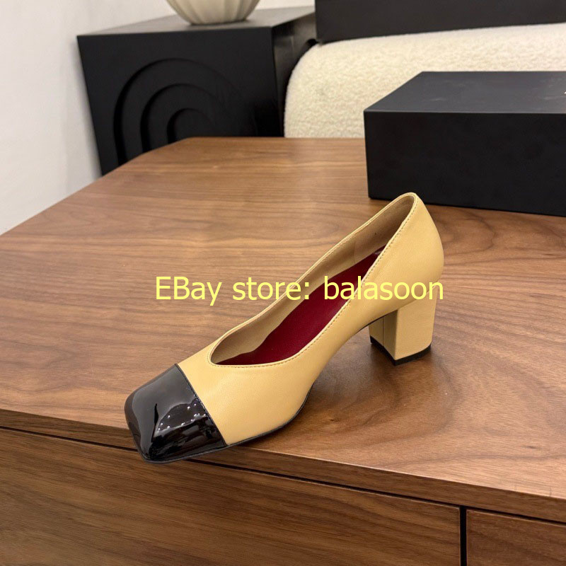 Color Matching Square-Headed High-Heeled Shoes Baotou Thick-Heeled Women’s 35-41