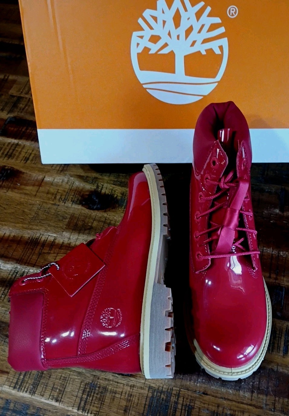 Womens Timberland Premium 6″ Boot Waterproof Red Patent Leather TB0A43F8A5G Sz 7