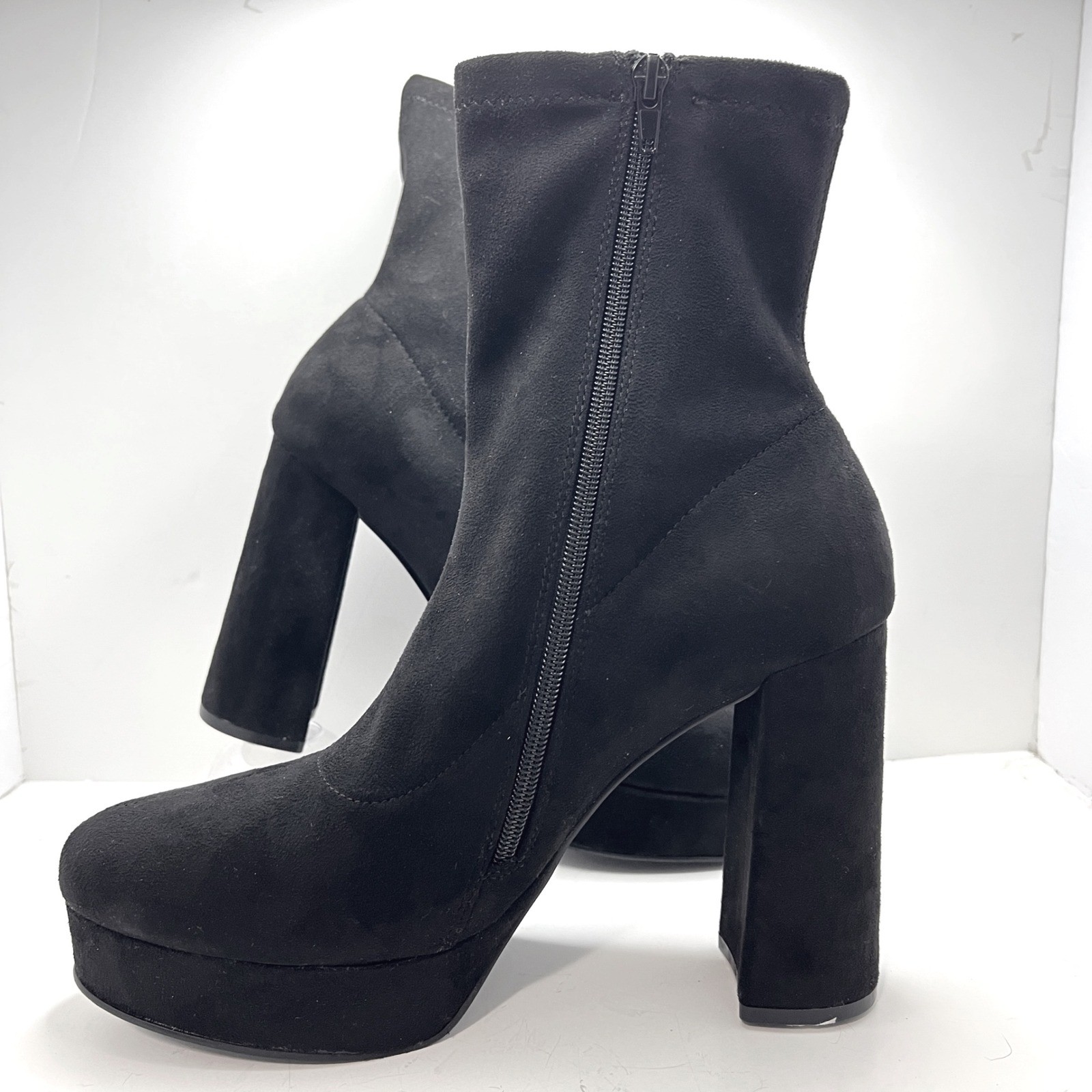 Madden Girl Orchidd Black Faux Suede Platform Block Heel Sock Boots Womens 11M