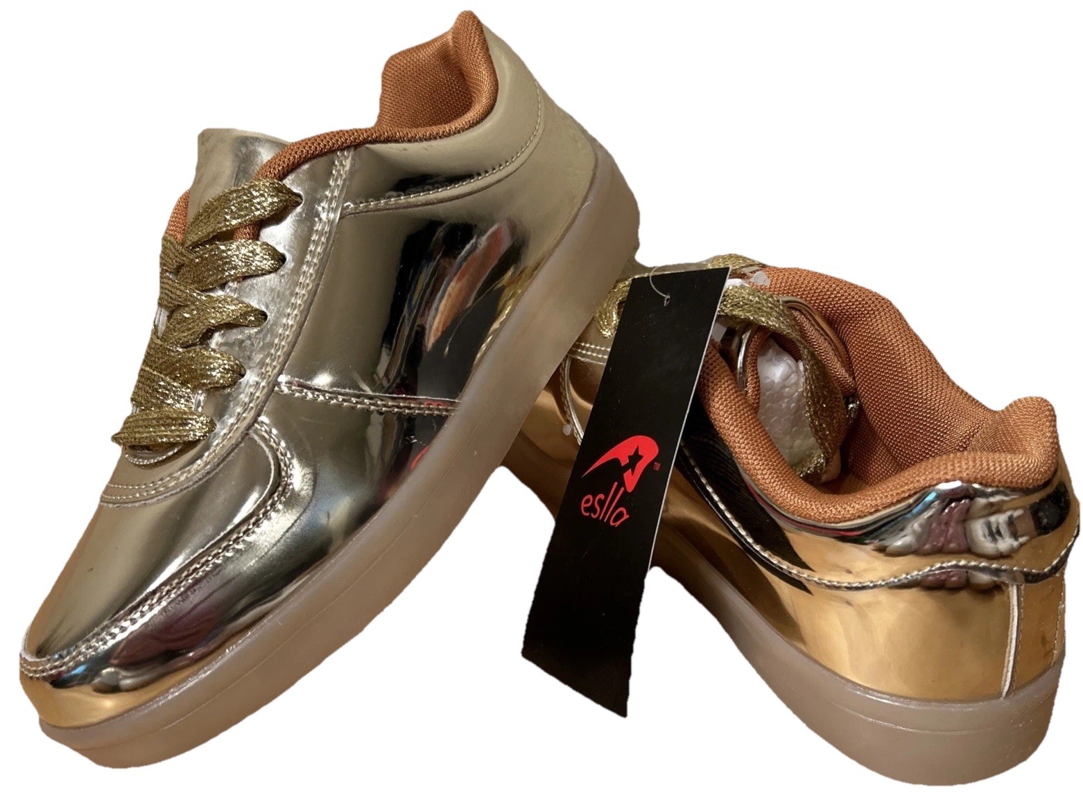 Light Up Women 6.5 Shiny Gold Sneakers Shoes Colorful LED Party Dancing EUR 37