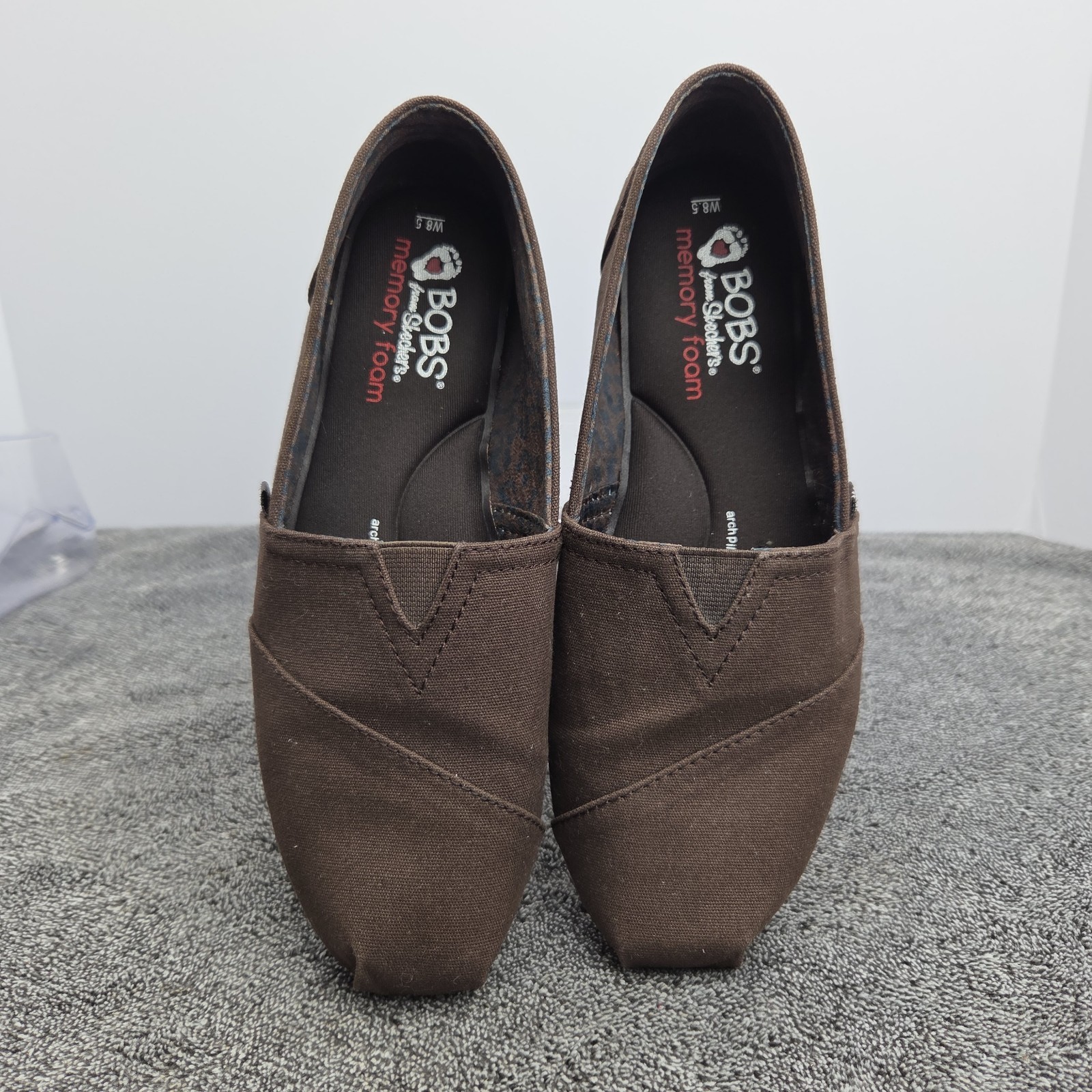 BOBS by Skechers Womens 8.5W Slip On Flats Brown Memory Foam Comfort Shoes