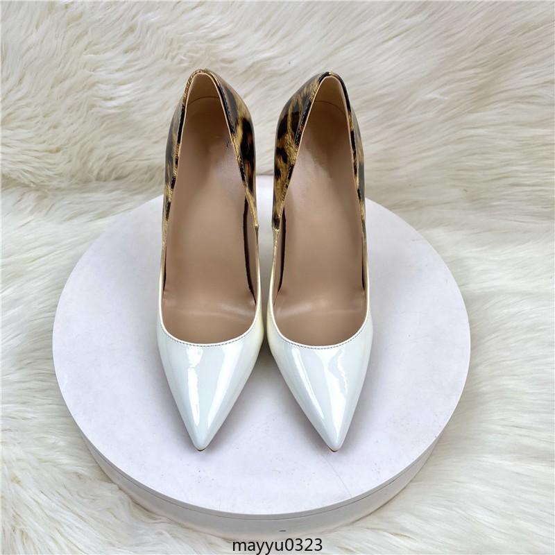 Women’s Fashion Pointed Toe High Heel Leopard White Gradient Print Pumps Shoes