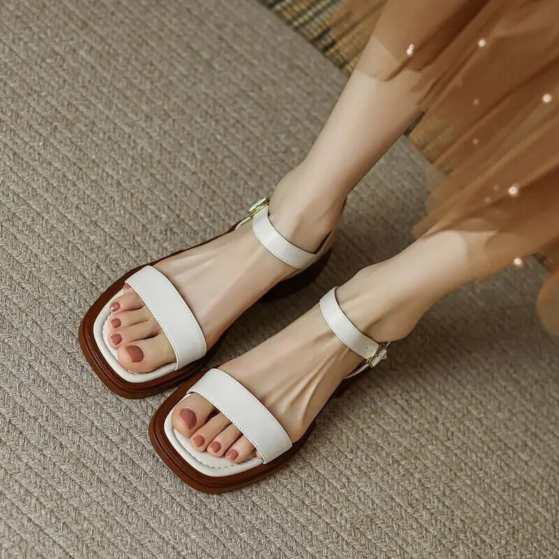 2025 Summer Women Sandal Low Heels Basic Concise Office Casual Outdoor Shoes Lot