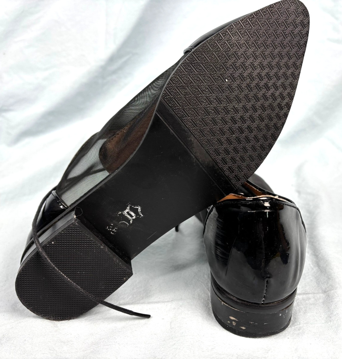 Black Sheer Oxford Heels Size Sheer See Thru Sides Lace-Up D372 Women’s 7.5
