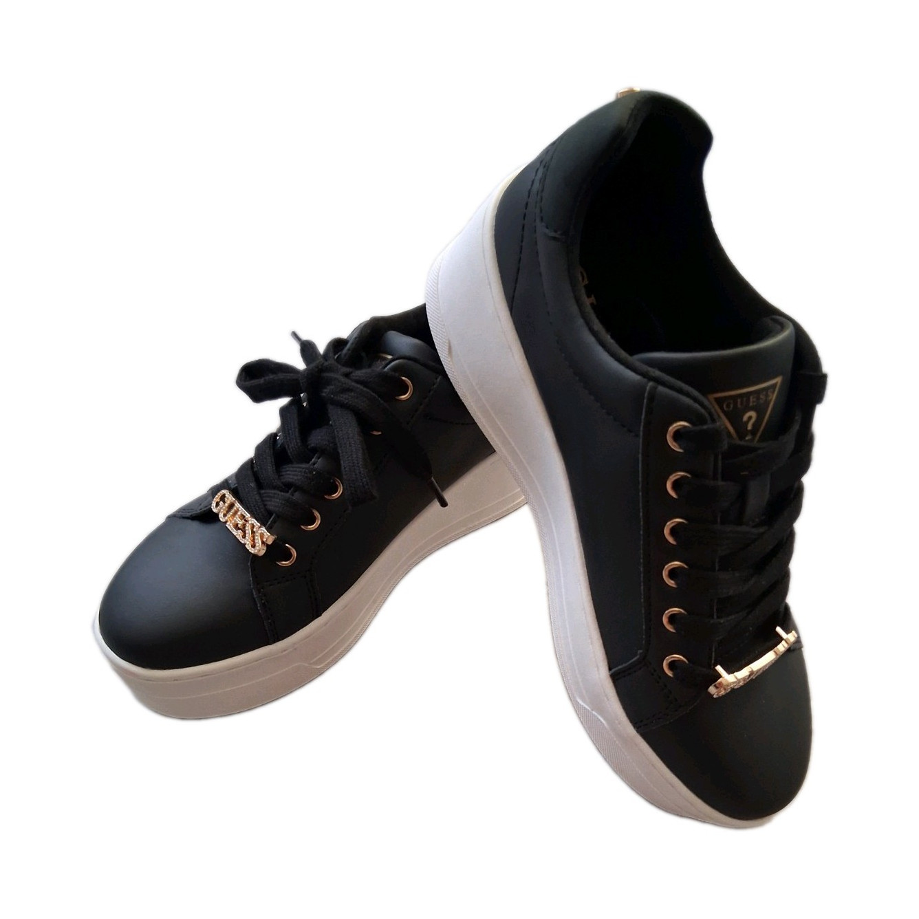 GUESS GFSONTA Platform Lace-Up Low Top Sneakers Black/White Pearl Logo