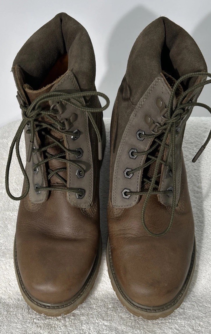 Timberland 6″ Premium Womens Size 9 Brown Gray Leather Suede Boots A19C2 GUC