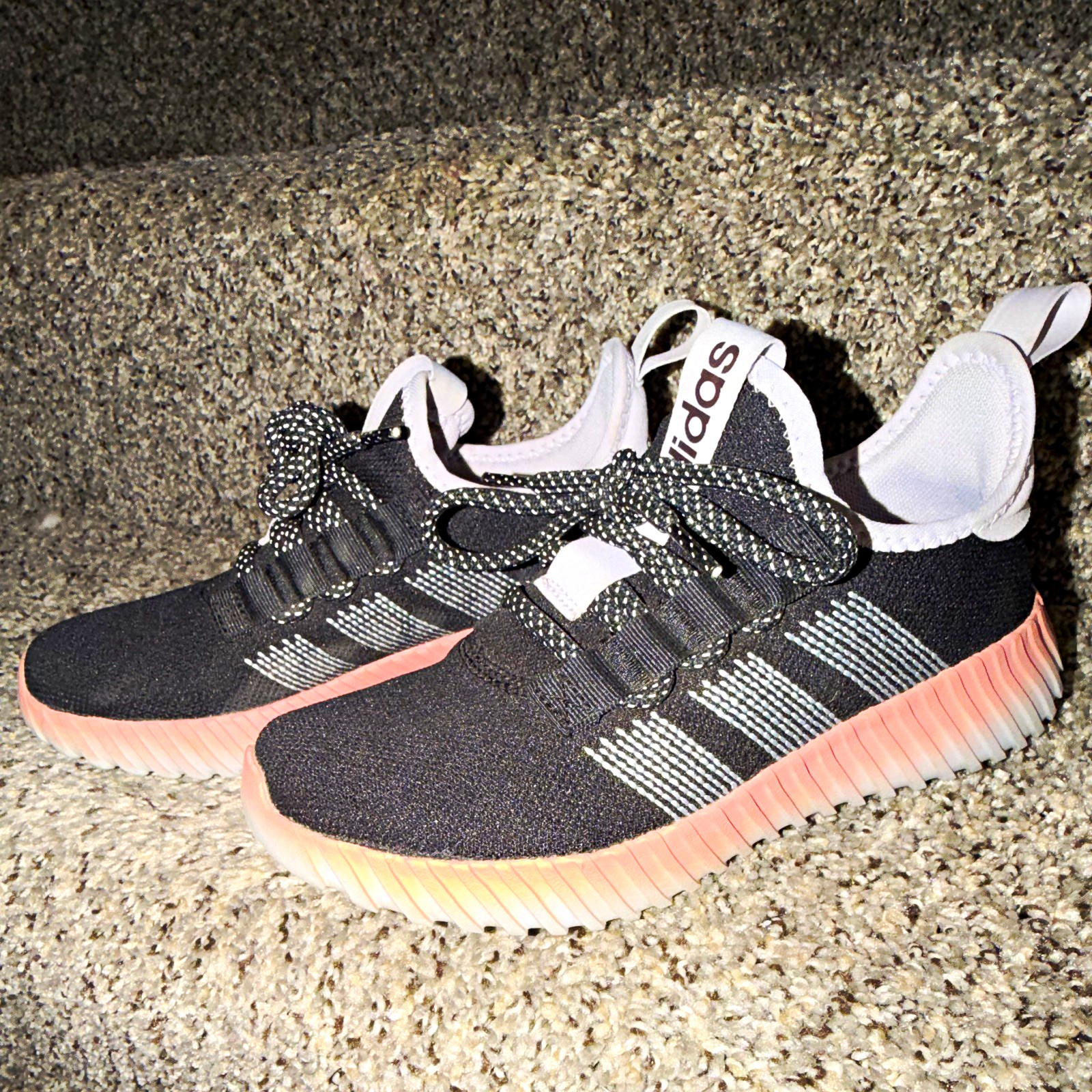 Adidas Women’s Low Top Lace-Up Sneaker Black/White With Pink Sole
