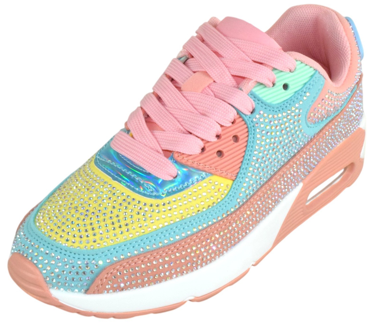 Berness Women Rhinestone Sneakers Colorful Chunky Bling Lace Up QUEEN Multi Pink