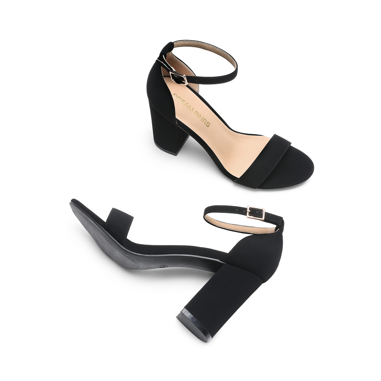 Women Wedding Party Sandals Ankle Strap Open Toe Mid Chunky Block Heel Sandals~