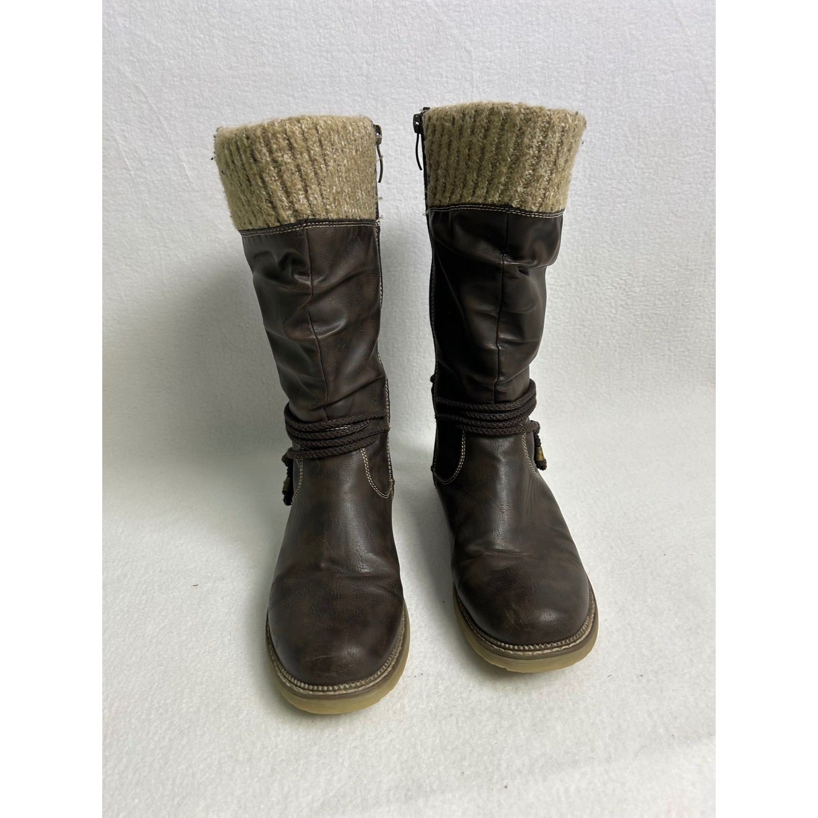 Boho Winter Spring Step Womens 40 Brown Acaphine Knit Cuff Shearling Lined Boots