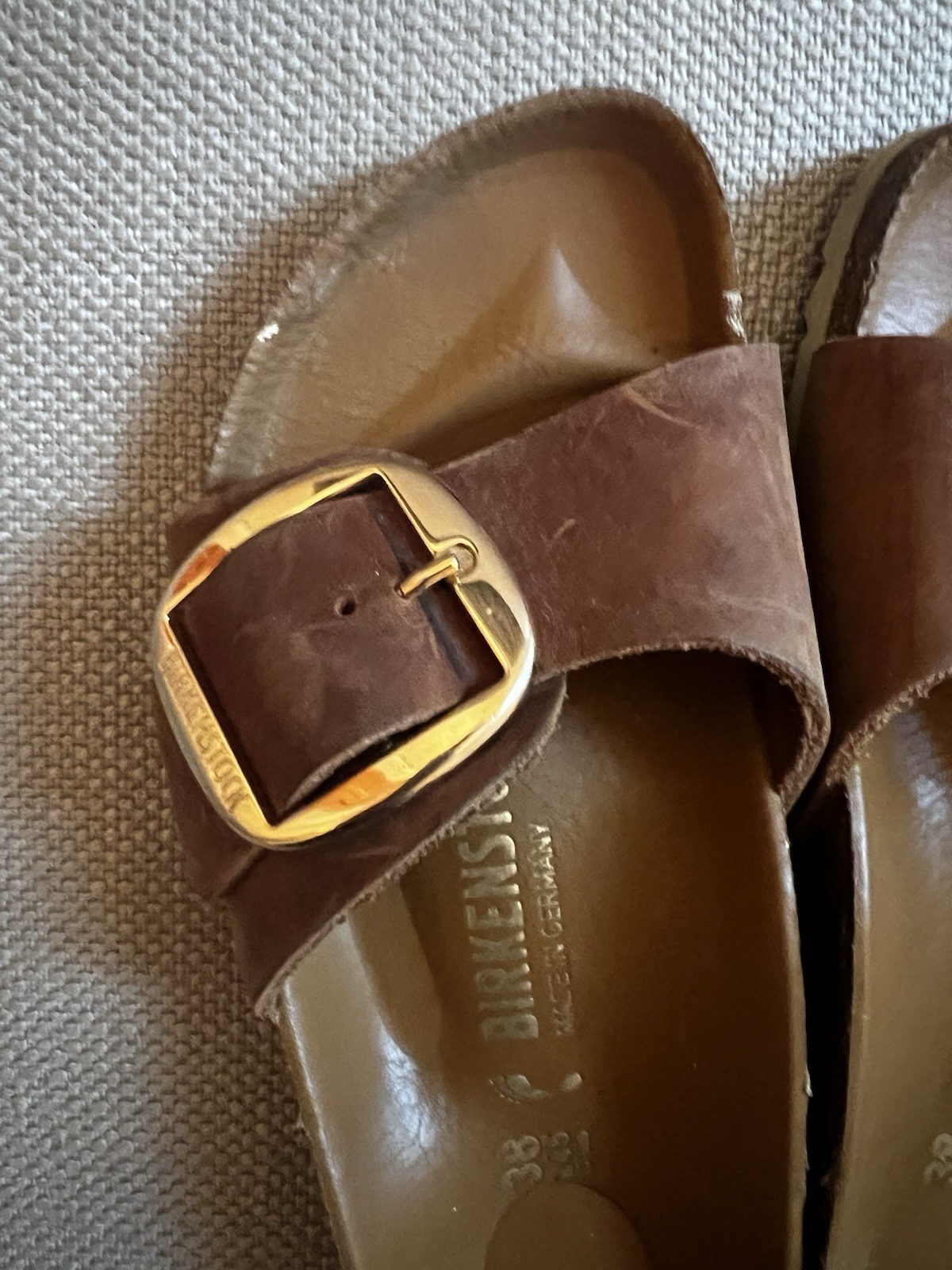 Birkenstock Women’s Brown Leather Slide Sandals Buckle Strap EU 38 US 8