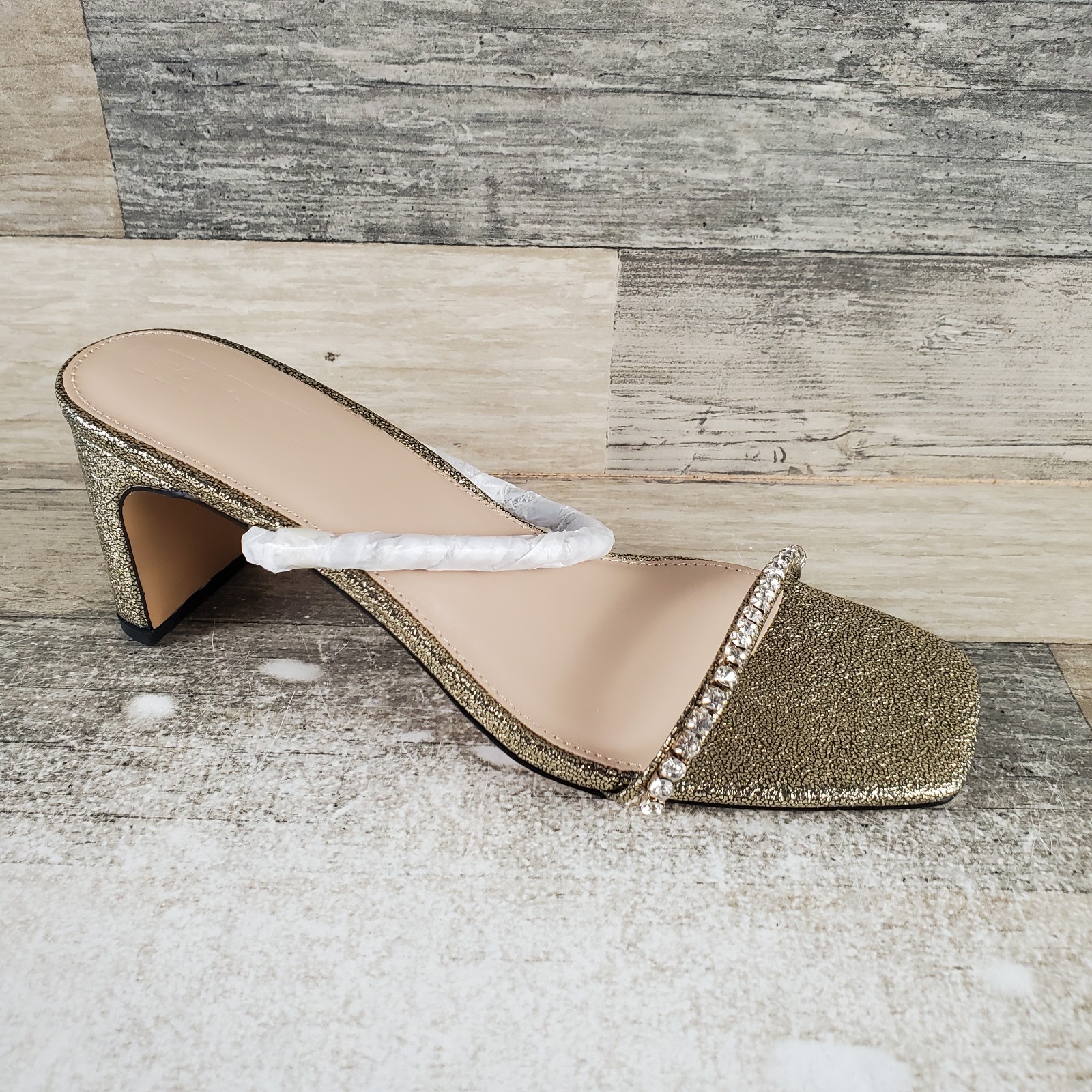 Faryl by Farylrobin Alexandra Women Sandal Sz 8 Gold Open Toe Block Heel Slip On