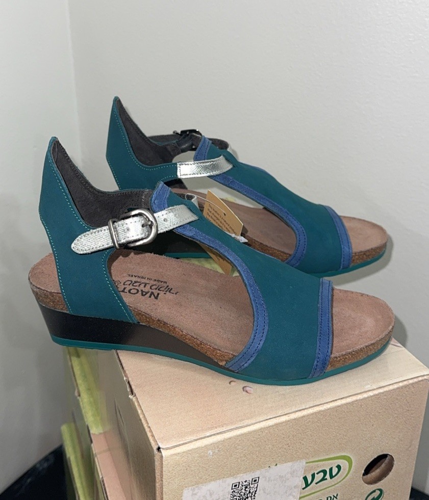 NAOT FANTASY COLLECTION Fiona Wedge Sandals Size 5 Teal and Blue AUTHENTIC NEW
