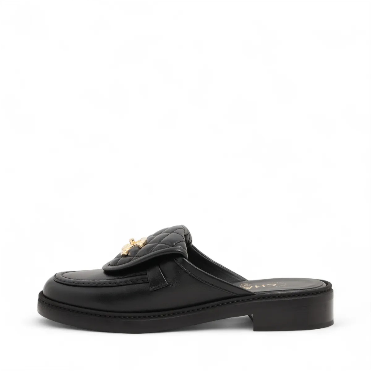 Chanel Coco Mark Turnlock 25C Leather Mule 37.5C Ladies’ Black G46120 Matelasse