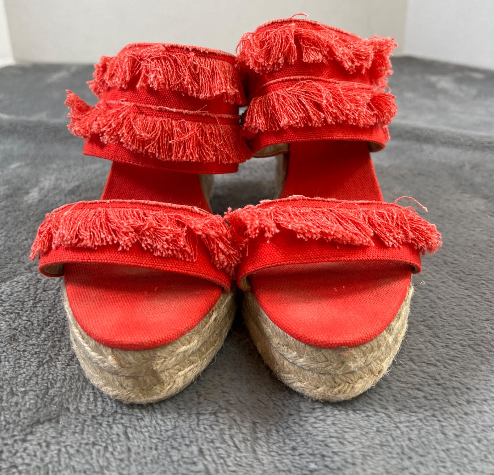 Castaner Fringe Espadrille Sandals 39/9 Red Wedge Slip On Shoes