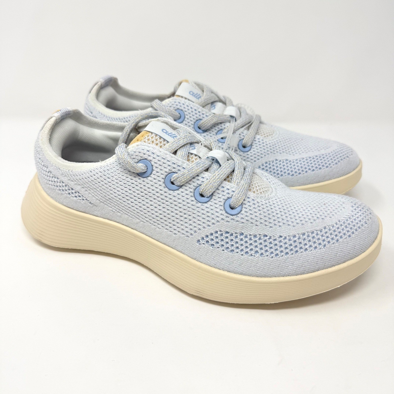 Allbirds Tree Glider Womens 7.5 Light Blue Tan Sustainable Knit Sneakers NEW