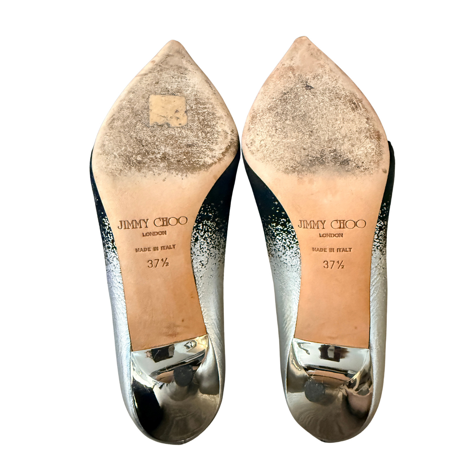 Jimmy Choo London Black/Silver Suede & Leather Pointed Size 37.5 (gently used)
