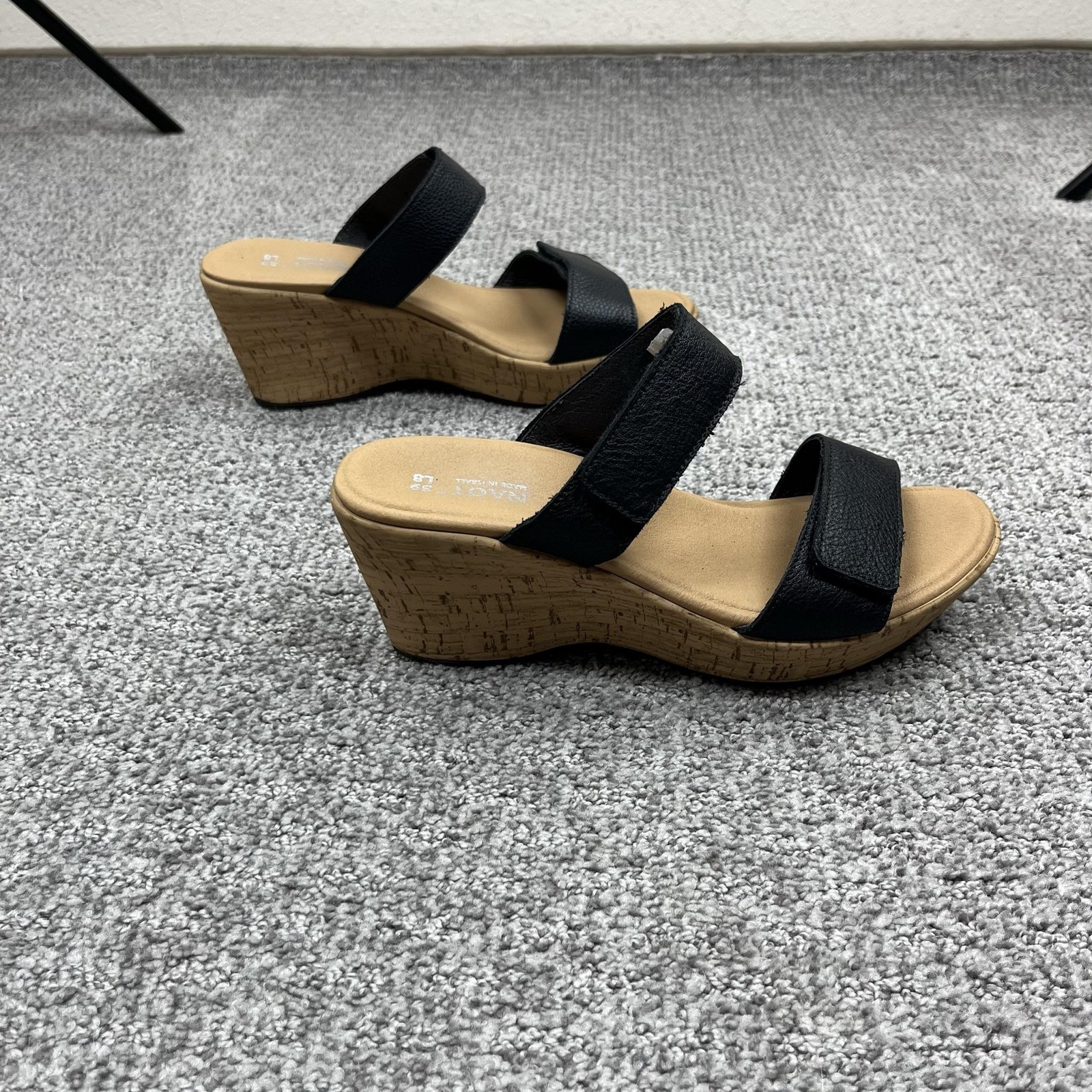 Naot Wedge Sandals Womens 8 Black Leather Cork Adjustable Straps Comfort