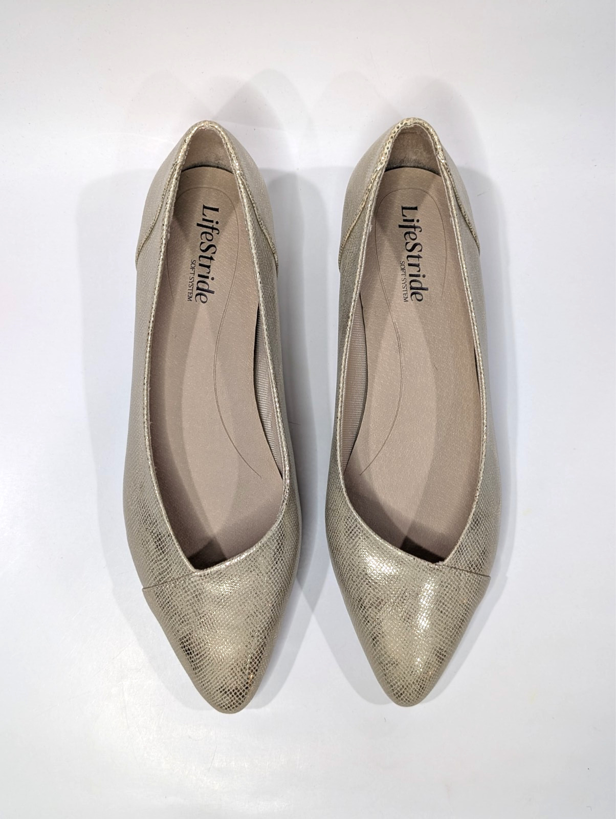 LifeStride Promise Platino Gold Lizard Women’s Pointed Toe Flats – Size 8 NWB