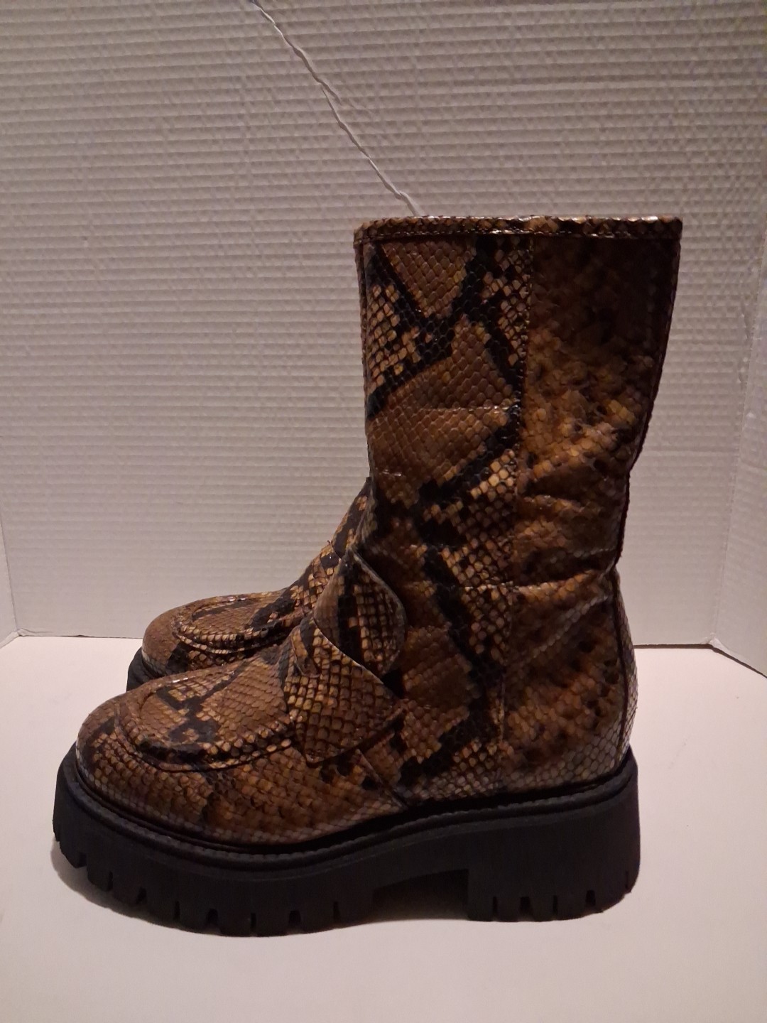 Free People Platform Boots Faux Snake Skin In Brown And Black Size 36 US 6