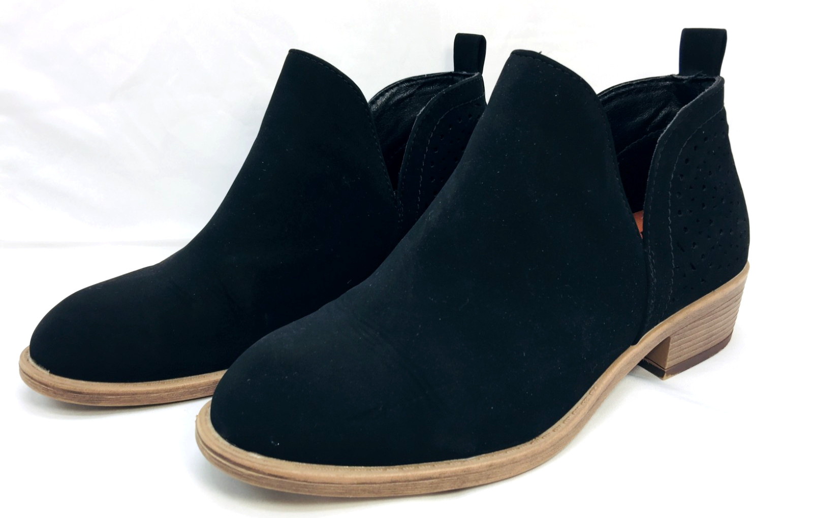 VEPOSE Black Women’s Cut-Out Slip On Ankle Booties Faux Suede Leather Size 8.5W