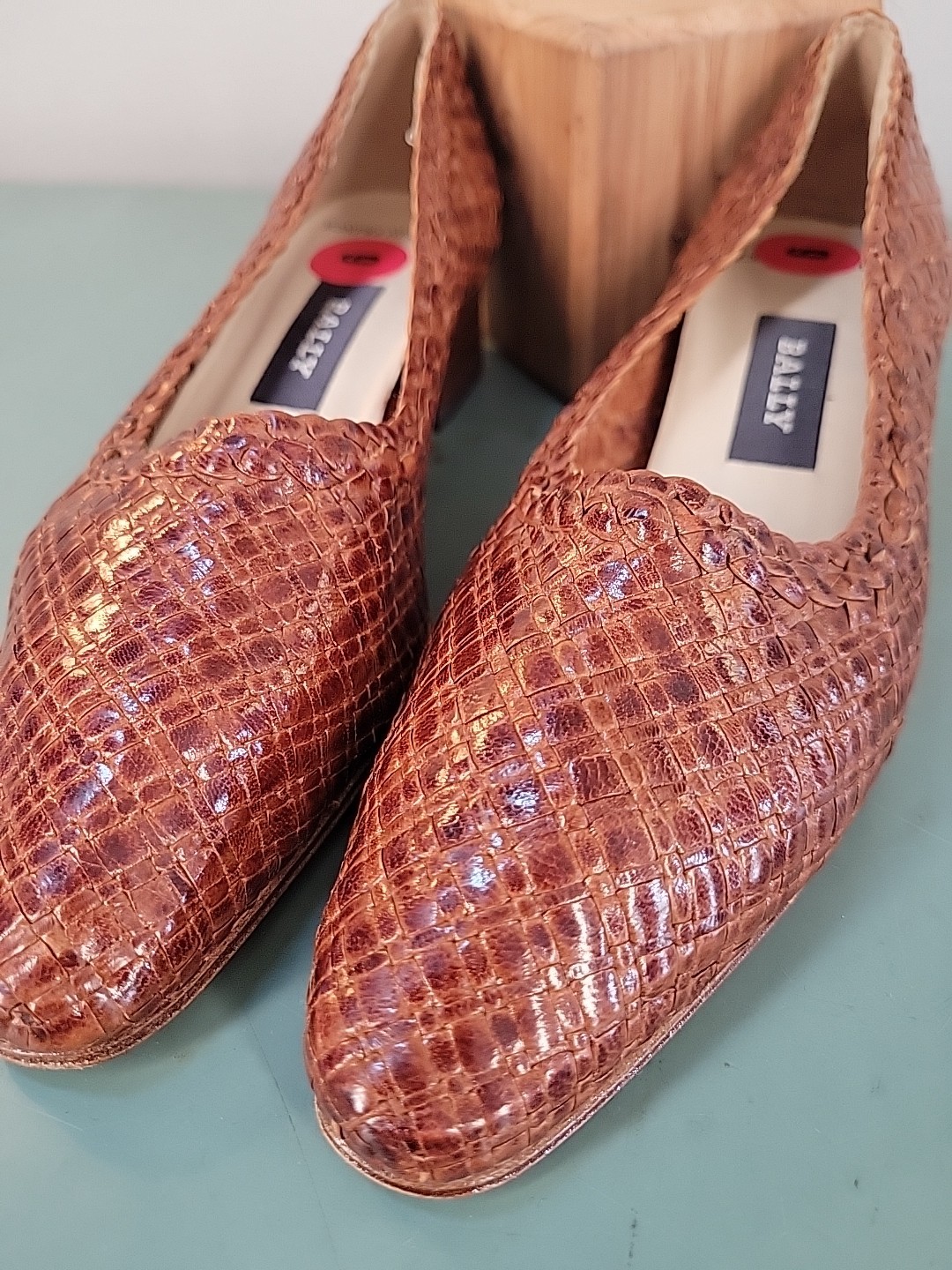 NWOB Bally Vtg Woven Brown Leather Heels Womens 3.5 – US 6 Made In France