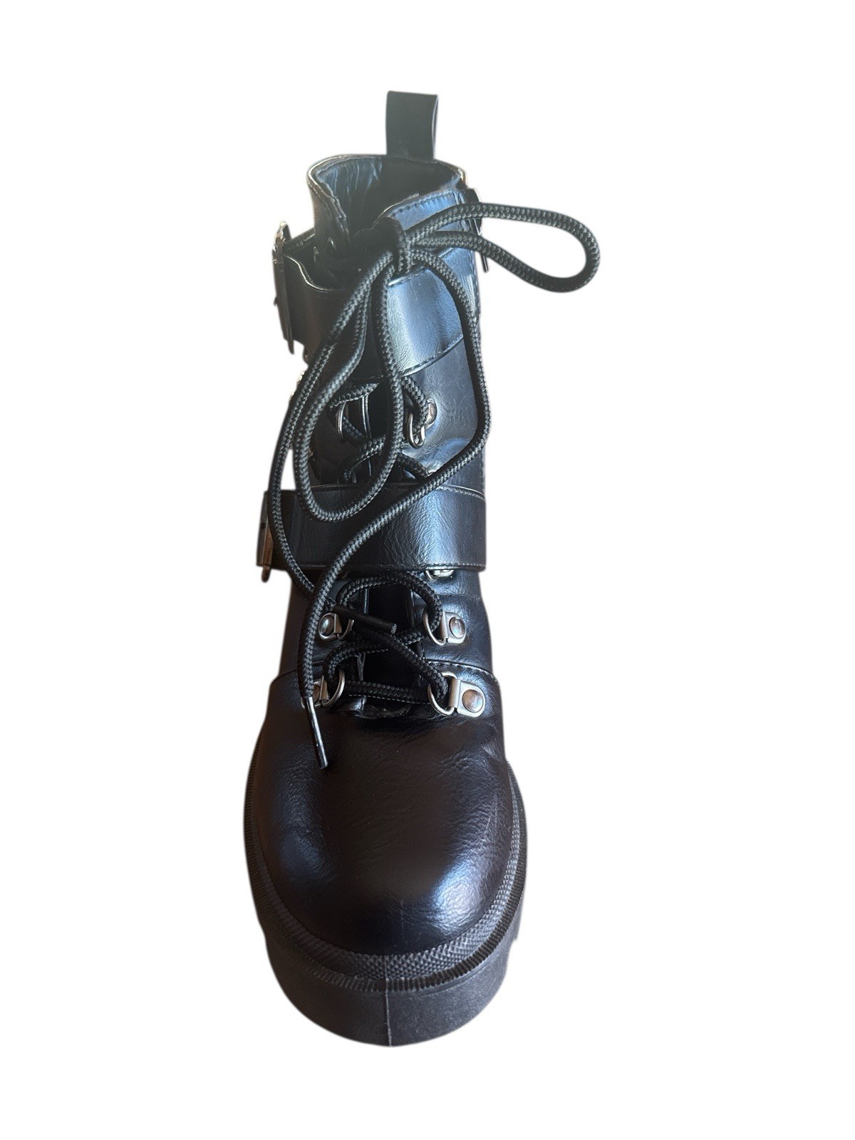 Sugar Black Gothic Combat Moto Boots Woman’s Size 6 Chains Buckles Size Zippers