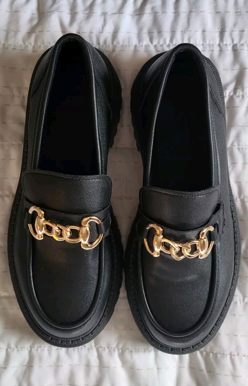 Black Gold Chain Platform Shoes EUR Size 40