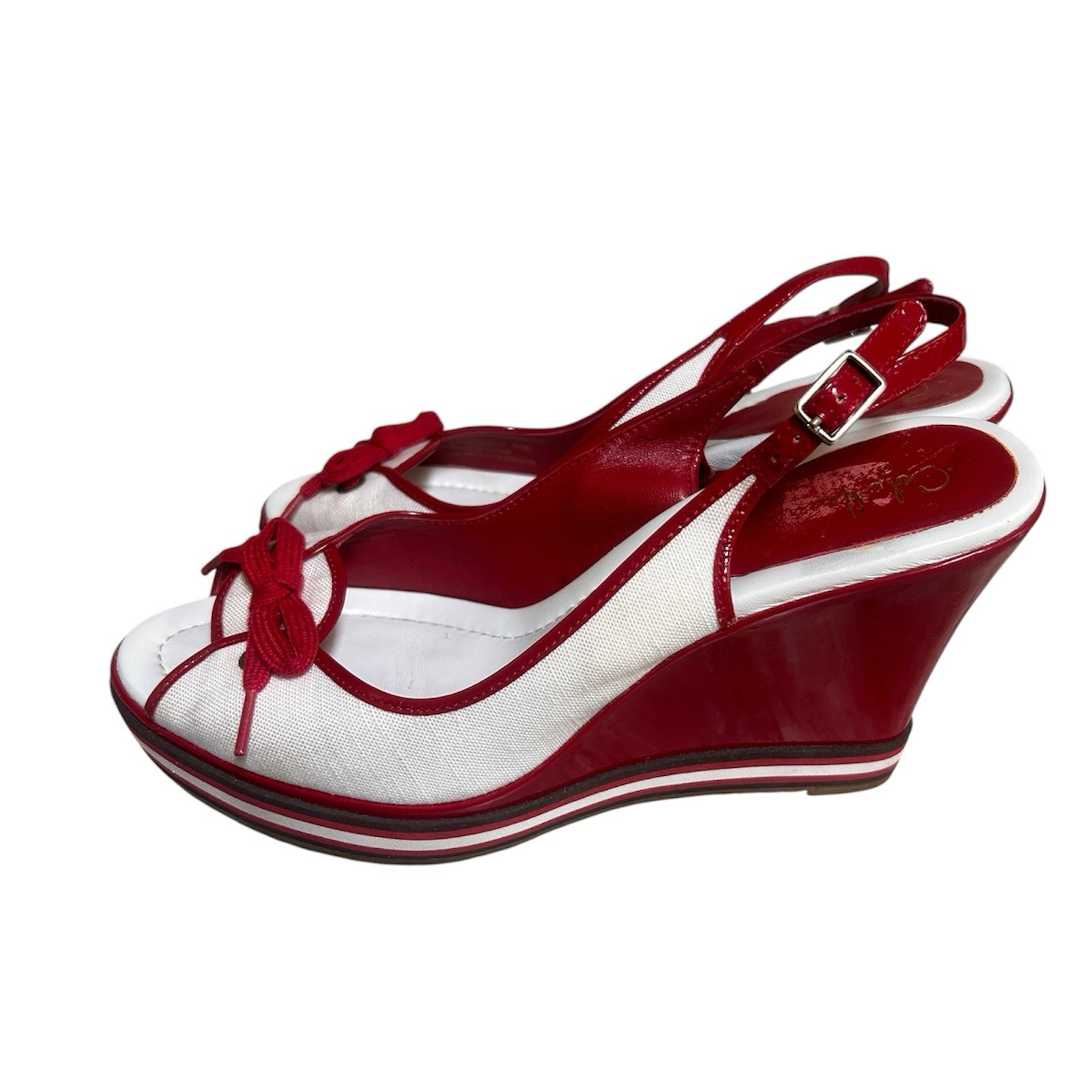 Cole Haan NikeAir G Series Air Tali WedgeRed Patent Leather Peep Toe Rare 8 1/2