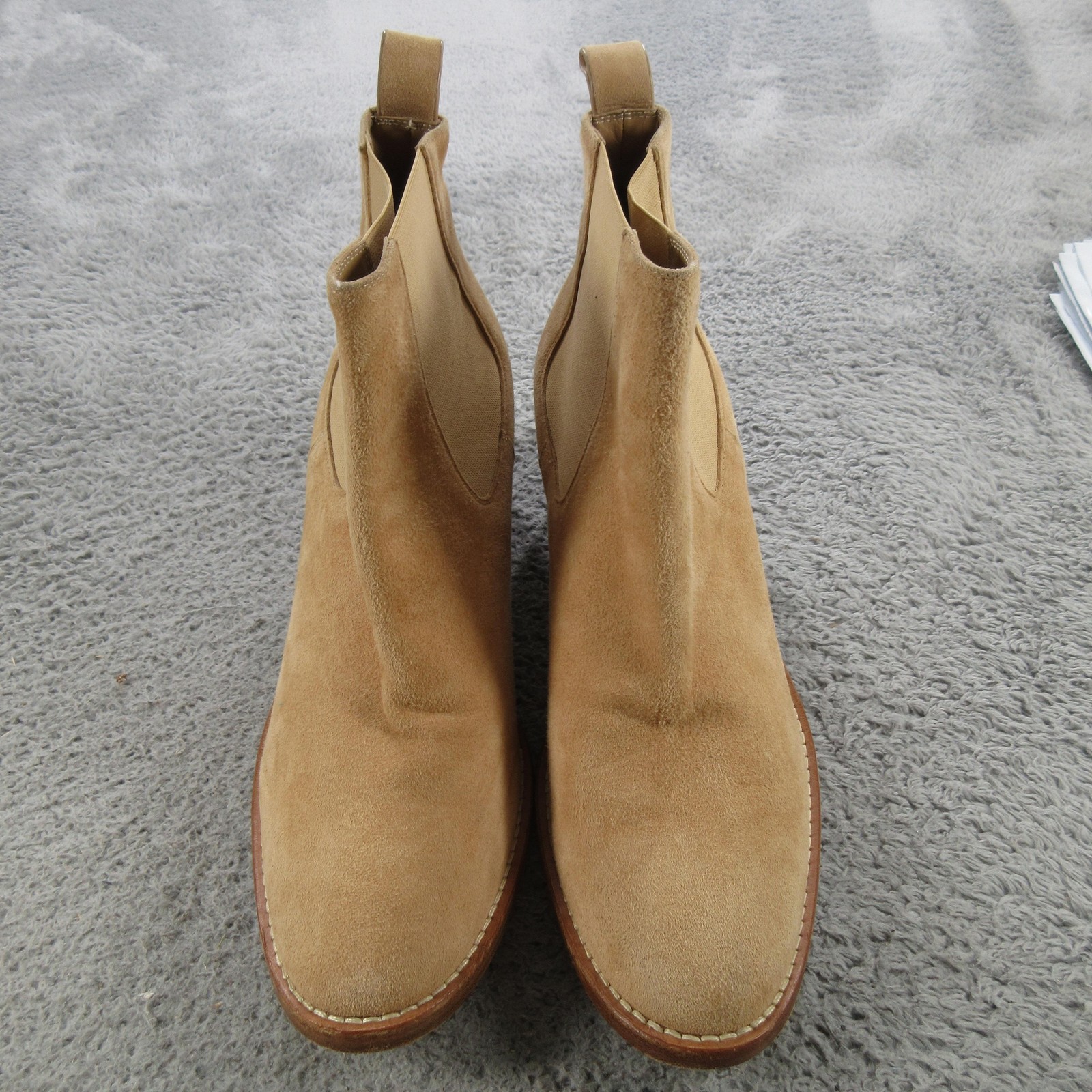 Jenni Kayne Boots Womens Size 10 Beige Suede Chelsea Ankle Block Heel Italy