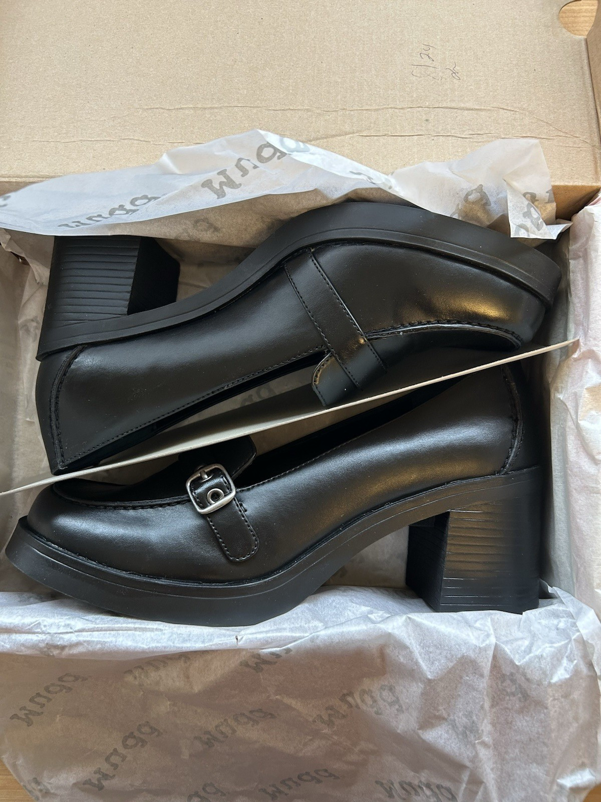 Mudd Women’s Black Leather Mary Jane Block Heel Square Toe Buckle 11M NIB