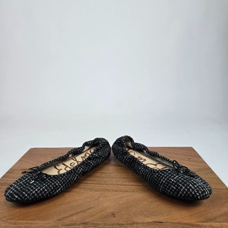 Womens Sam Edelman Felicia Black Leather Casual Bow Ballet Flats Size 7.5 M