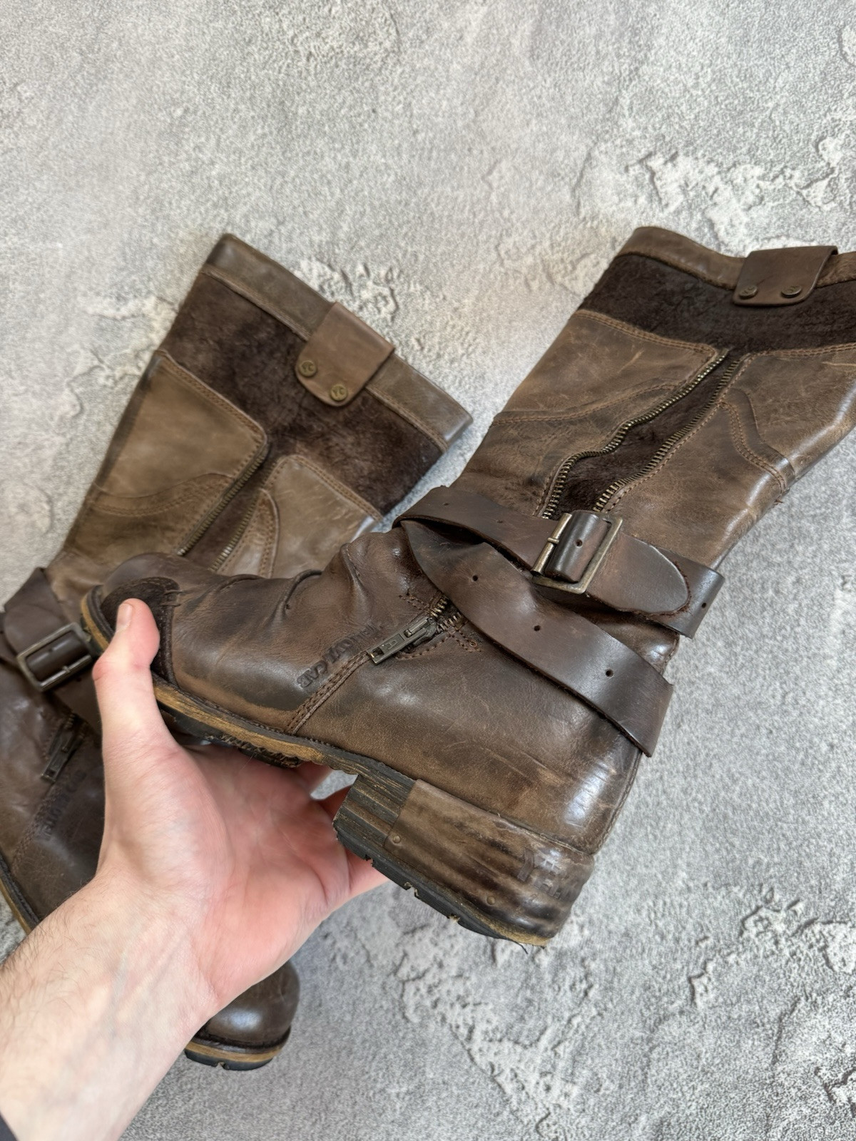 Yellow Cab 40size Brown Leather Western High Boots Shoes Cowboy Biker Motorcycle