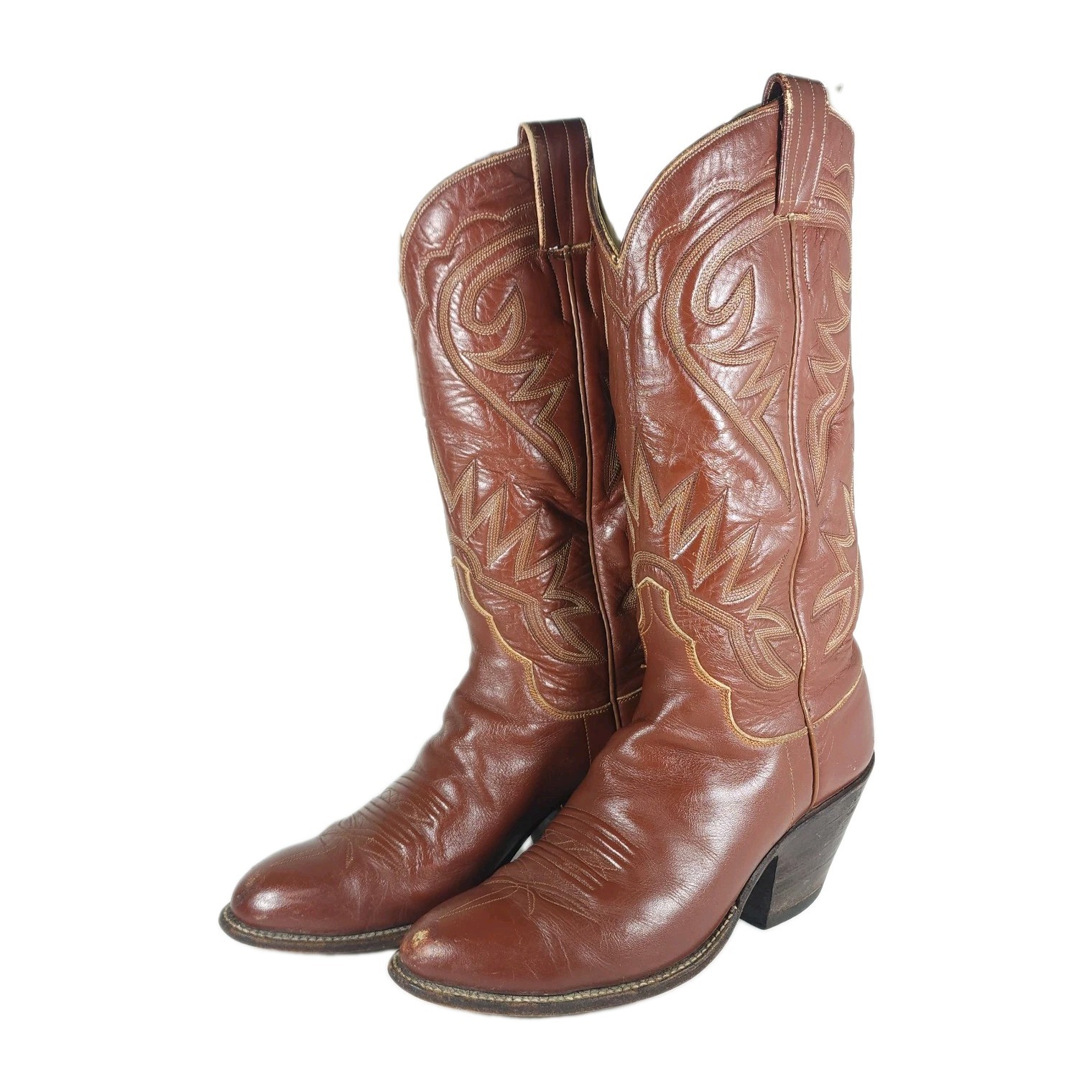 M.L.Leddy San Angelo Vtg Women’s US 8,5? Brown Leather Handmade Western Boots