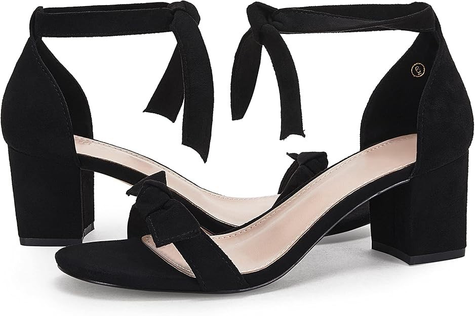 Coutgo Ankle Tie Heeled Sandals One Band Bowknot Chunky Block Heel Sandal Shoe