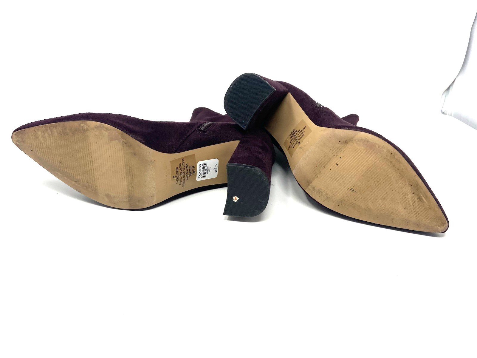 Express Purple Plum Burgundy Suede Zip Up Ankle Boots Womens Chunky High Heel -8
