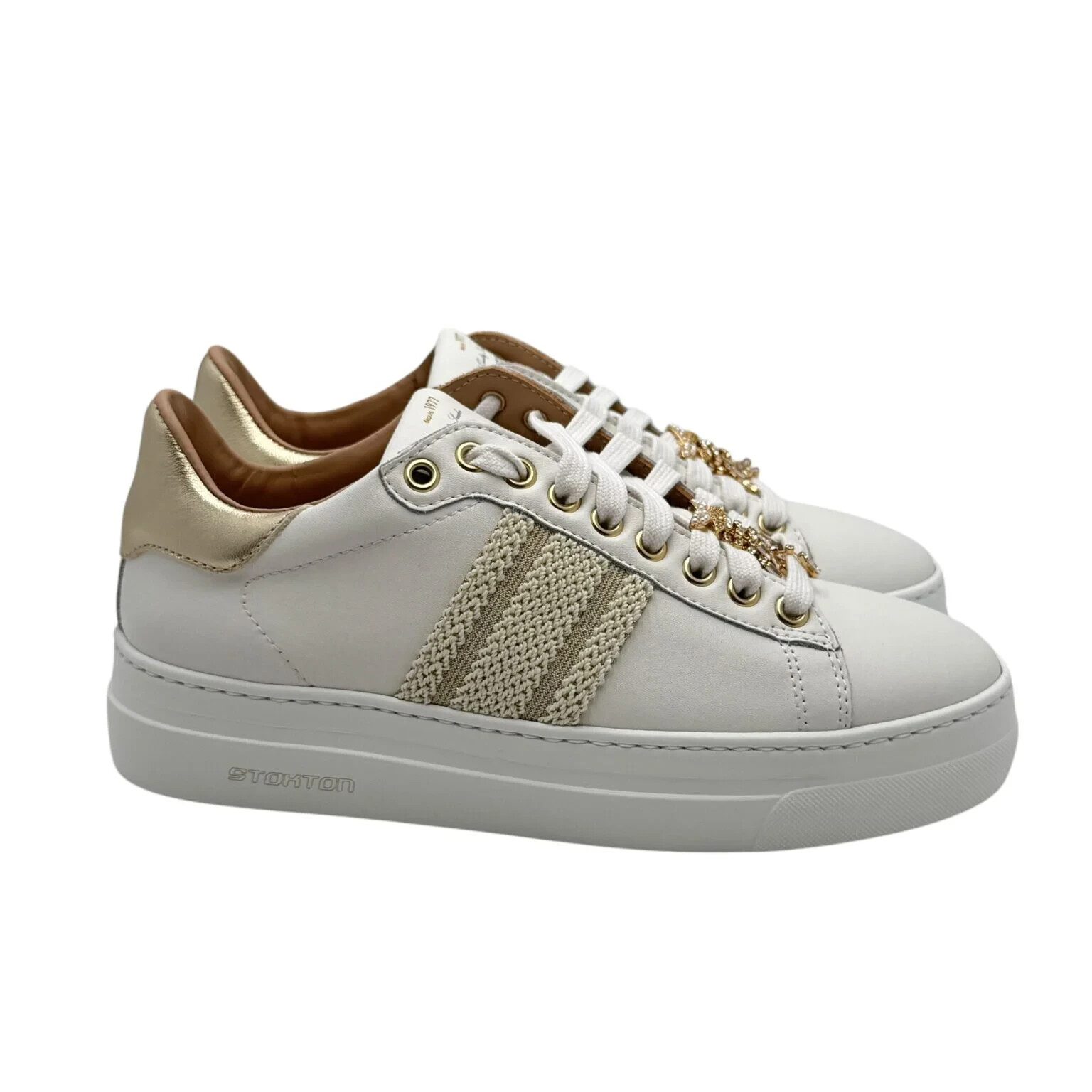 Women’s Sneakers Stokton In White Leather Removable Jewelry Accessory Art.897 D