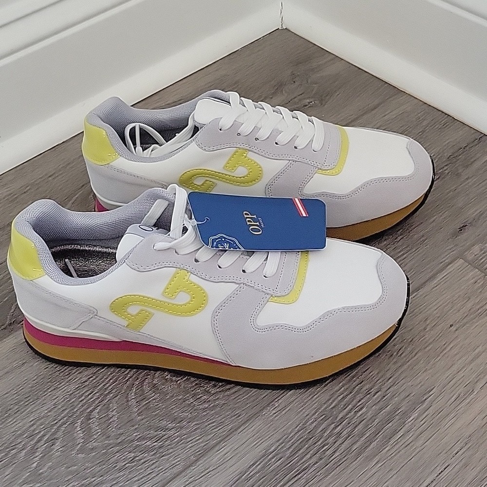 OPP France Designer Womens White Lace Up Suede Leathet Sneakers 9.5/41EU NIB