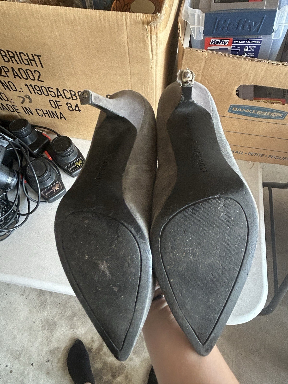 Nine West Women’s Gray Suede Solid Pointed Toe Slip-On Heel Pumps 11