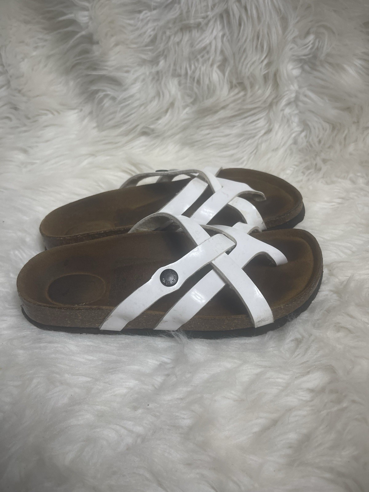 Bertula by Birkenstock white patent strappy slide sandalsEUR SZ36