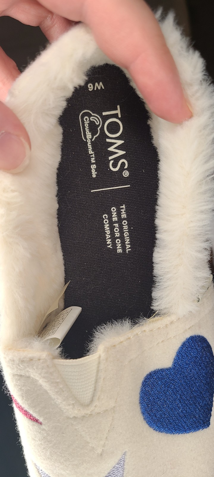 Toms Alpargata Faux Fur Lined Slip-On Shoes Women’s Size 6W Cream Hearts & Stars