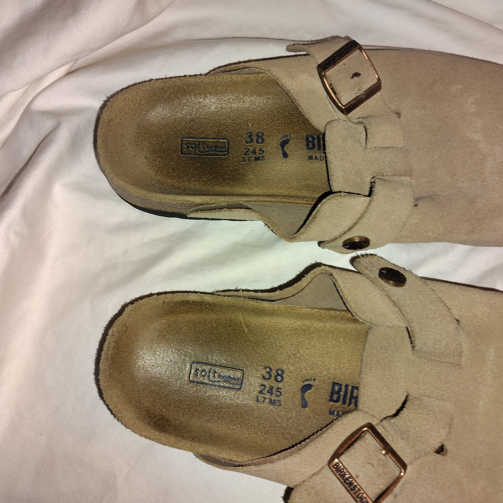 birkenstock sandals women 38 boston soft footbed taupe beige rounded toe