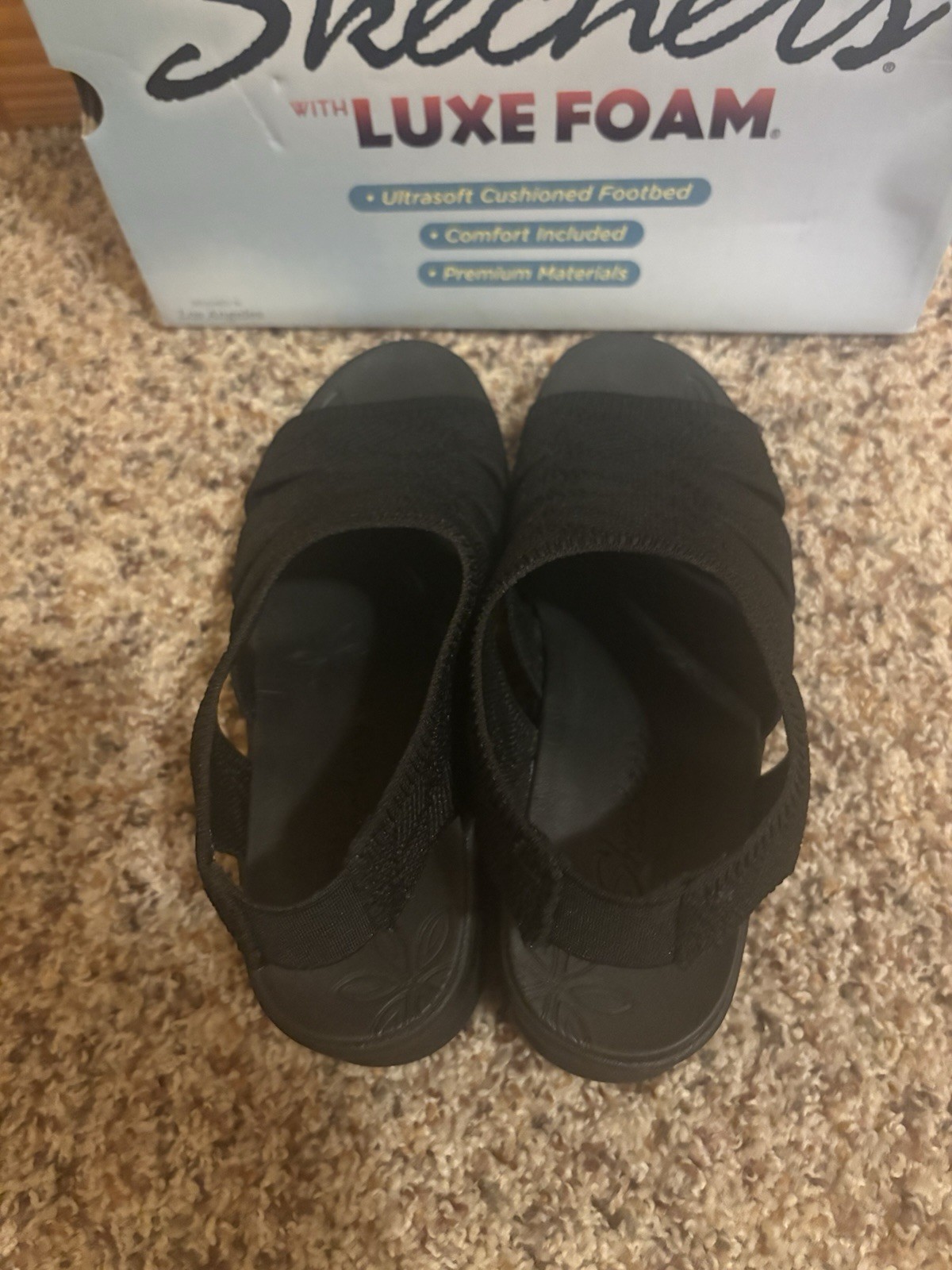 Skechers Pier-Lite Memory Maker Vegan Sandals 7 M B BOX Excellent Cond. Black