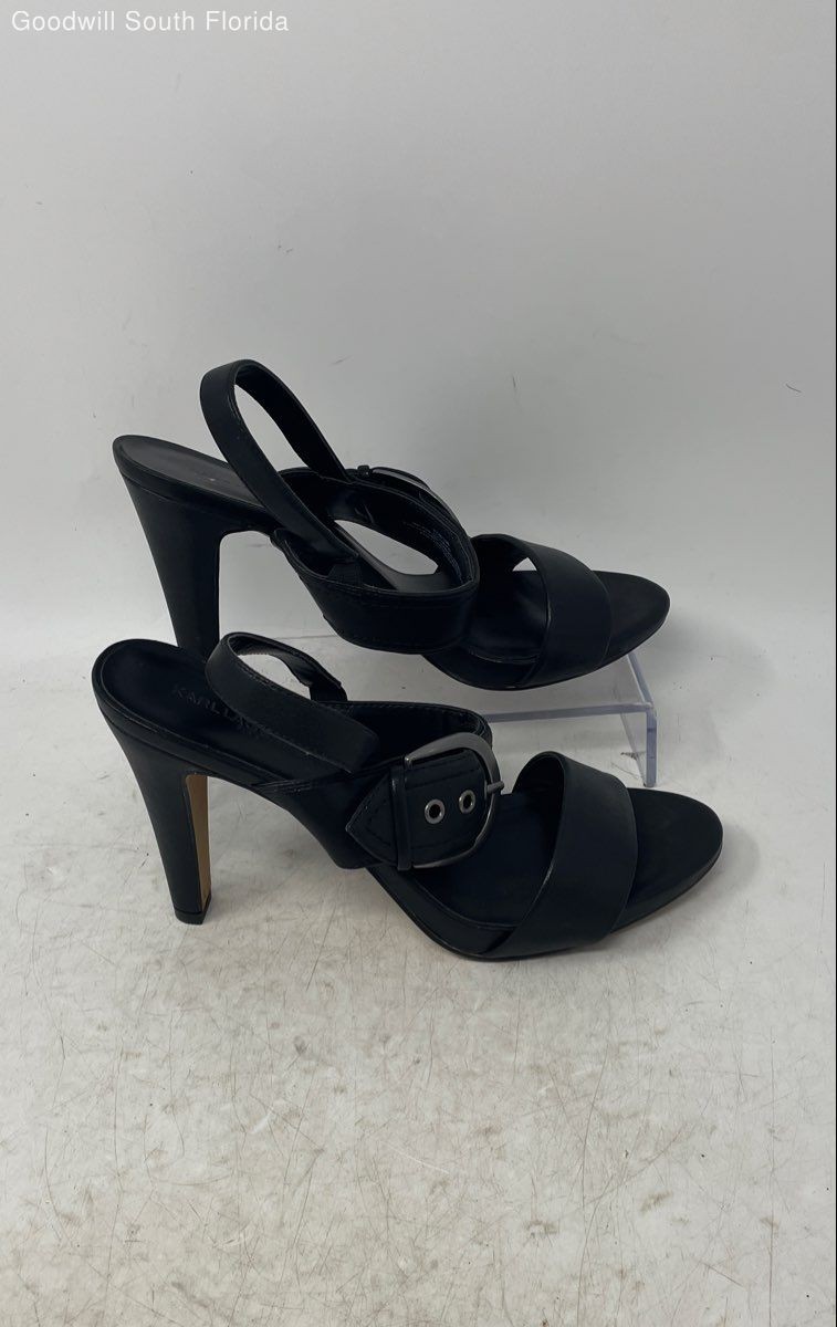 Karl Lagerfeld Womens Colene Black Buckle High Cone Platform Heels Size 8.5M