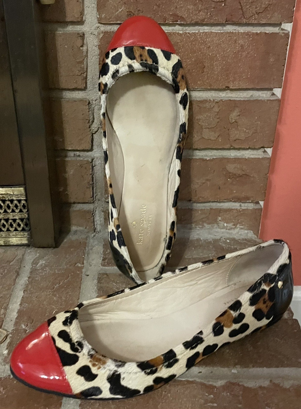 KATE SPADE Leopard Calf Fur Ballet Flats * 8.5 B* Red Patent Leather Trim