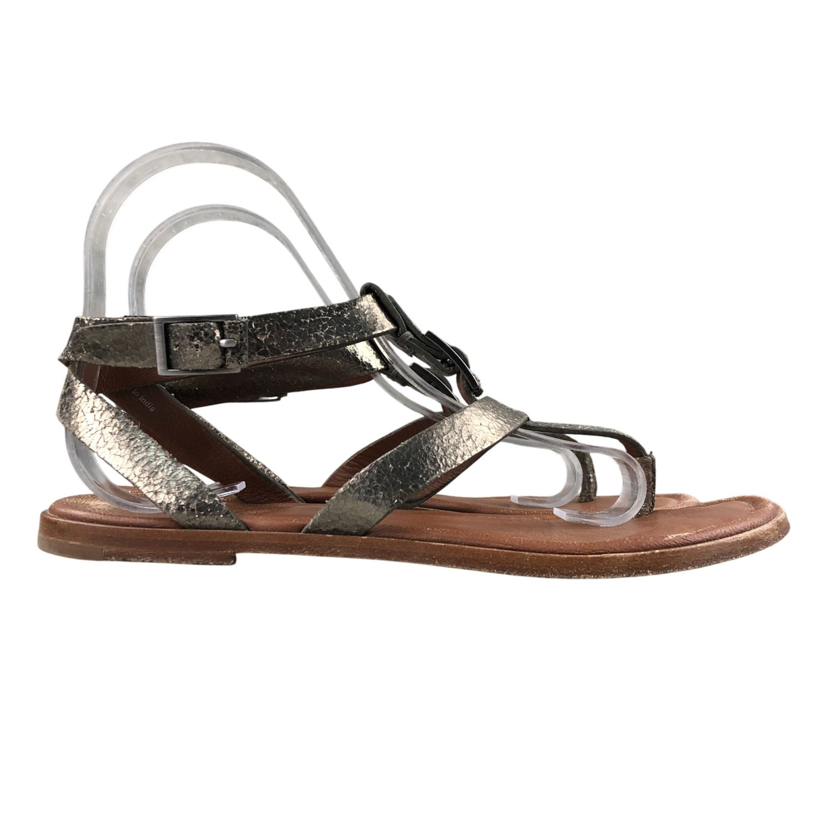 Johnston & Murphy Women’s 8.5M Tia Distressed Gold Strappy Buckle Flats Sandals