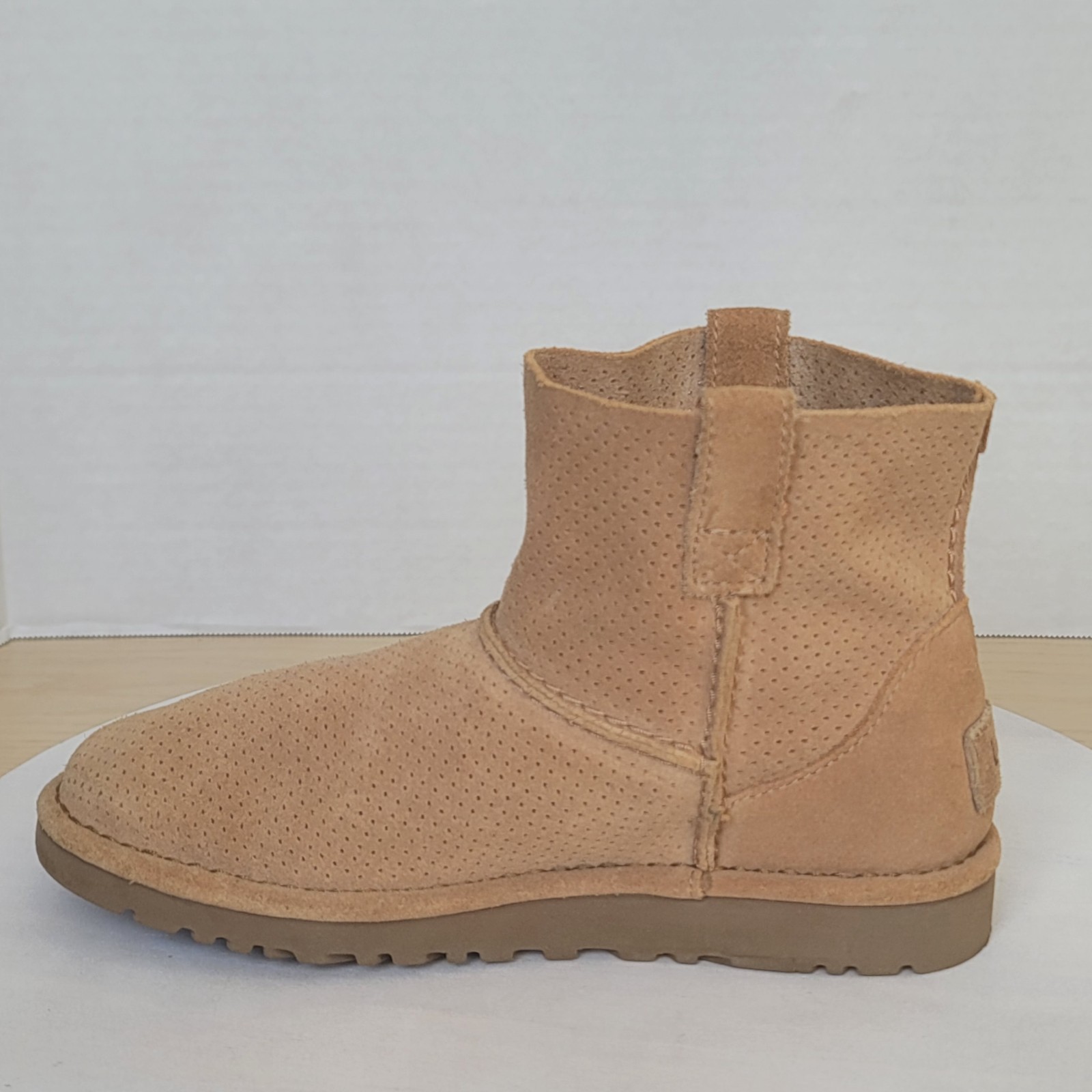 UGG Classic Unlined Mini Perforated Tawny Suede Leather Booties Booties Sz 5