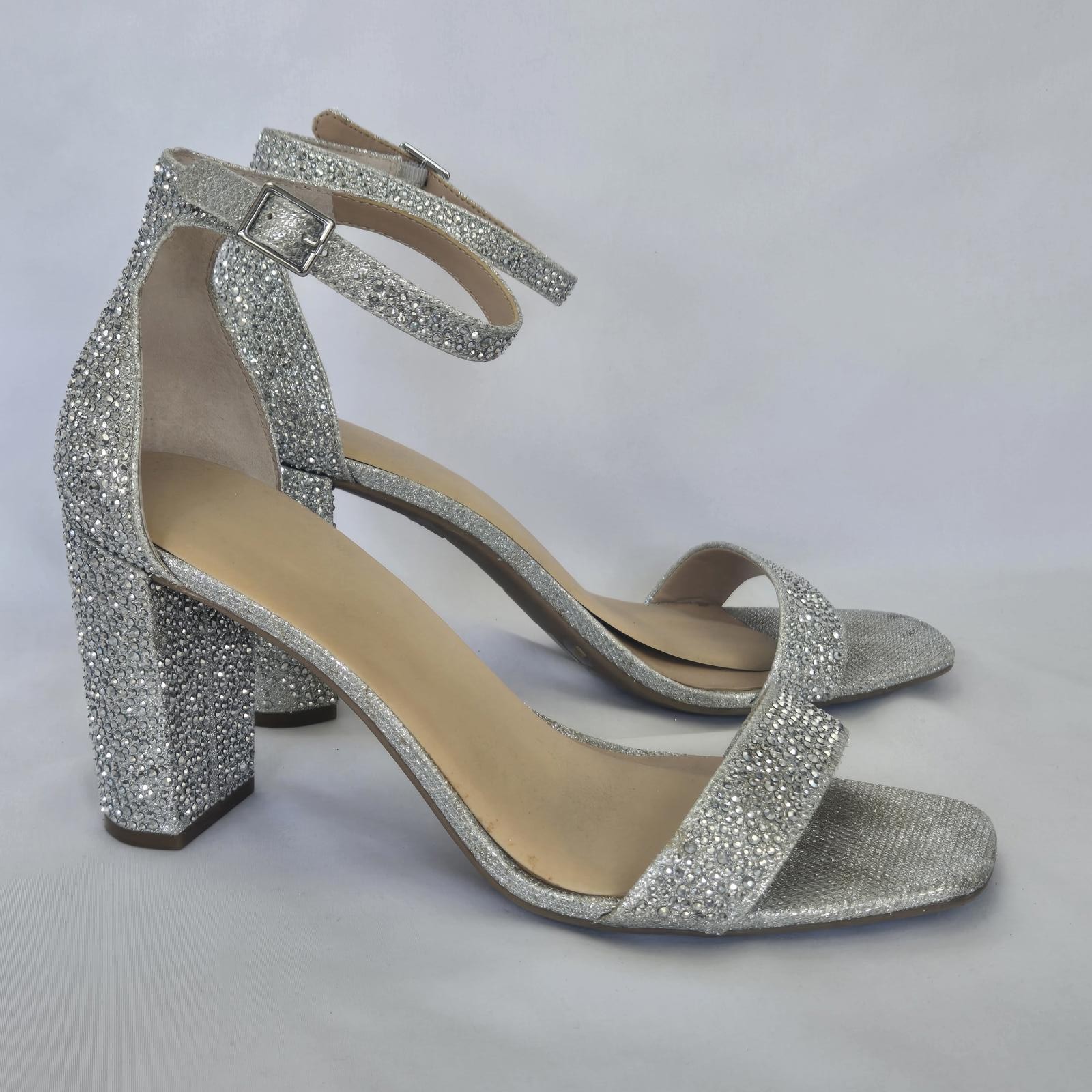 INC Glamorous Silver Glitter Block Heels 8.5