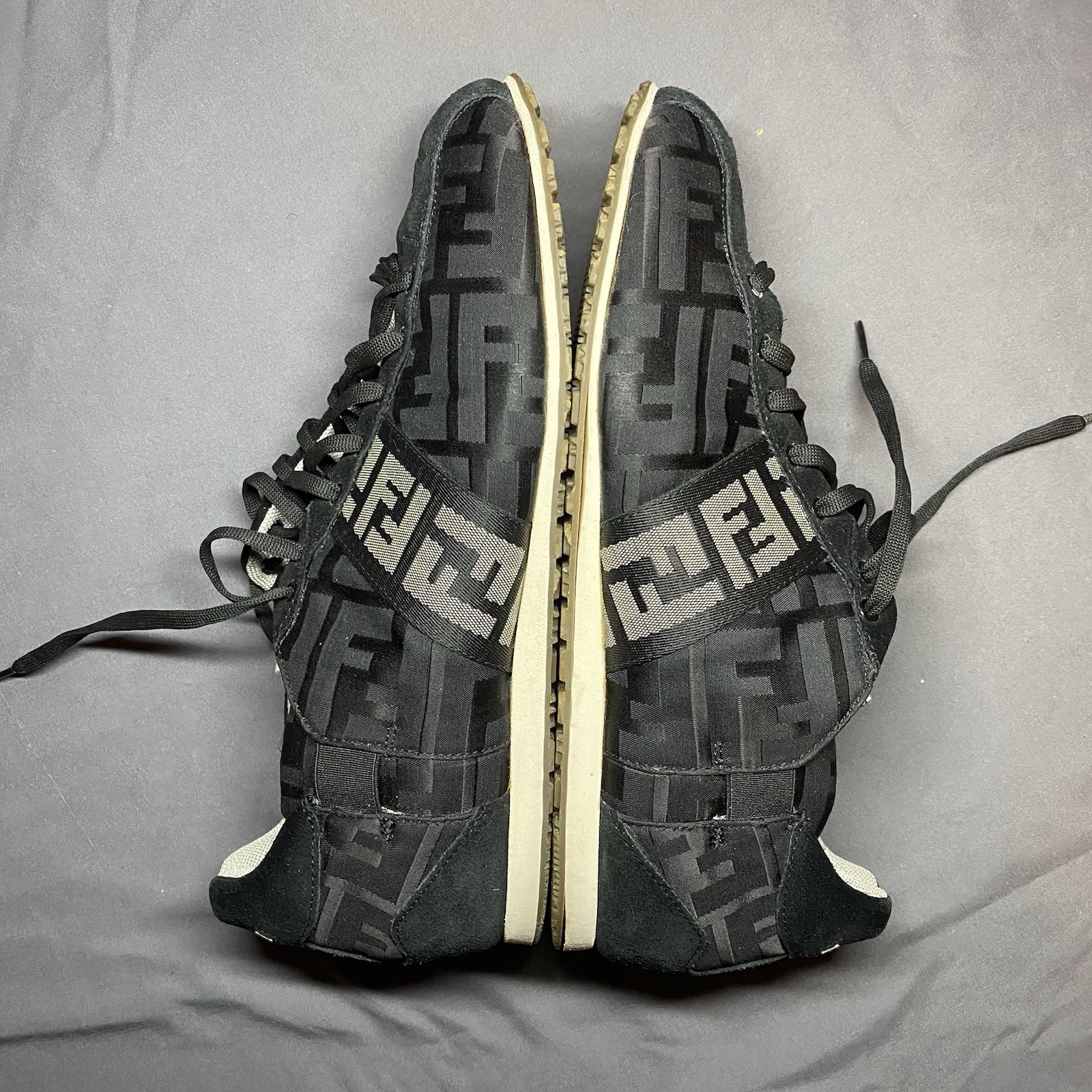 Fendi FF Logo Women’s Size 38 Low Top Sneakers Black Monogram Strap Lace Up