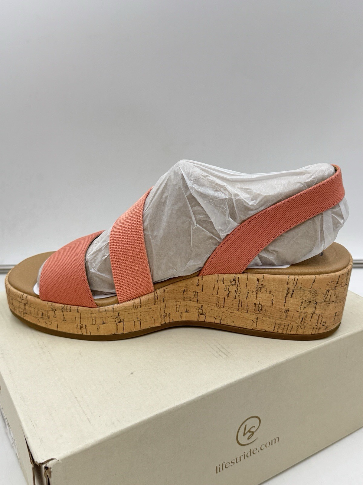 LifeStride Women’s Odette Strappy Wedge Sandal Coral Pink Size 11 Wide